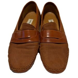 Lorenzo Banfi Milano Italy Mens 10 M Brown Leather Loafers Perforated